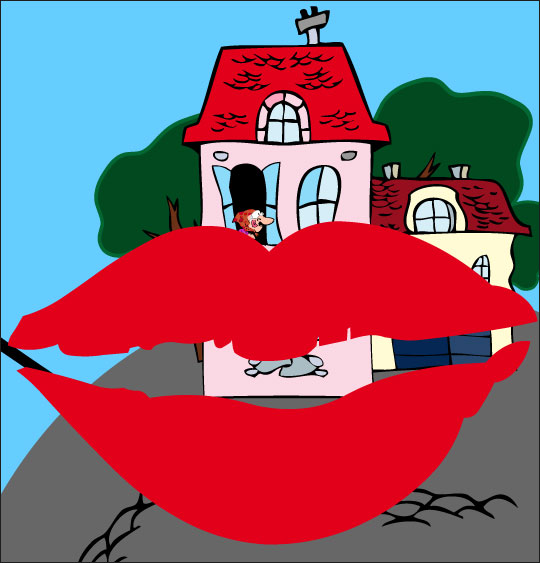 Dessin La mère Michel, la mère Michel veut un baiser, thème Maisons