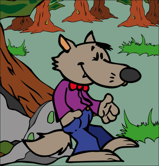 Dessin Le Loup Sympa, petit loup dans la forêt, thème Loups