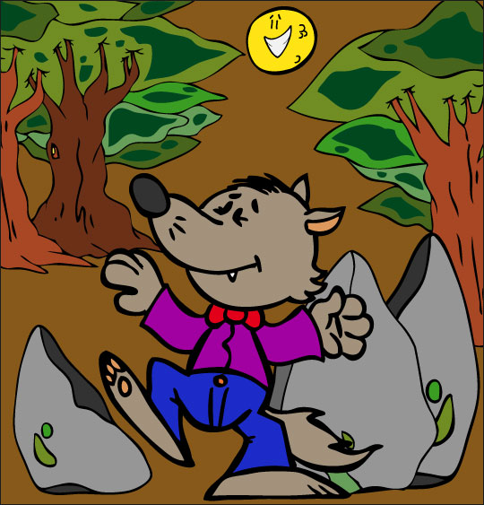 Dessin Le Loup Sympa, petit loup danse sous la lune, catégorie Chanson pour enfants Le Loup Sympa