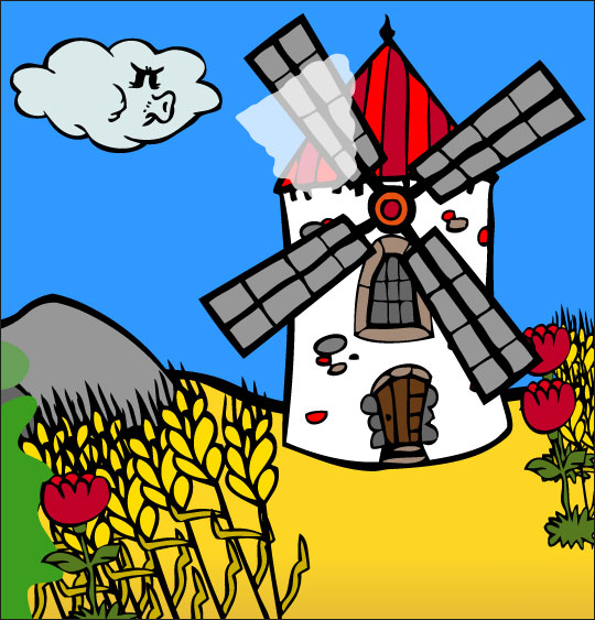 Dessin chanson Meunier tu dors, un moulin dans le vent, thème Moulin