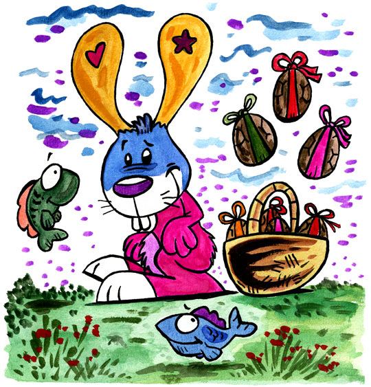 Dessin Ce matin dans mon jardin des oeufs en chocolats, thème Lapin