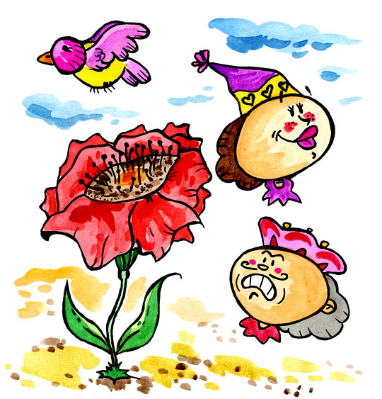 Dessin Gentil coquelicot, le coquelicot et l'oiseau, thème Fleurs