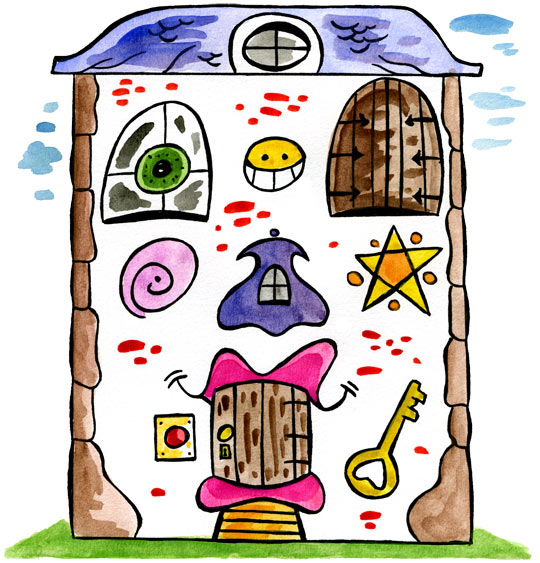 Dessin Je fais le tour de la maison ! Une maison vraiment bizarre., thème Maisons