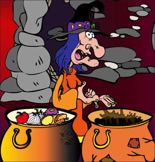 Dessin La soupe à la sorcière, 2 marmites, 2 soupes, choisissez, catégorie Vacances de la Toussaint avec les enfants, une rubrique Stéphyprod