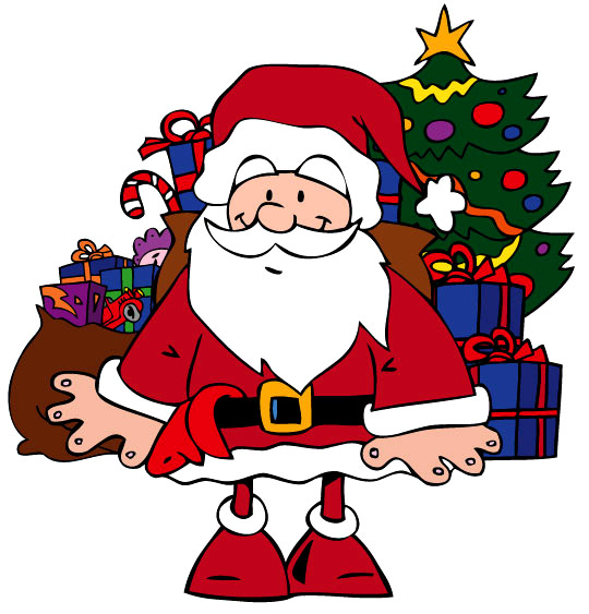 Dessin La Nuit avant Noël, Le père Noël et les jouets sous le sapin, thème Cadeau