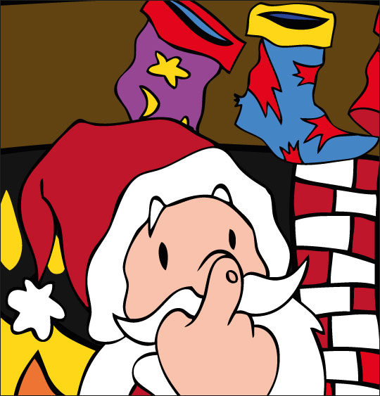 Dessin La Nuit avant Noël, le père Noël fait un signe avec son nez, thème Vêtement - Habit