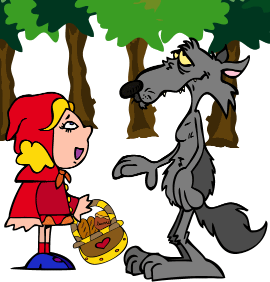 Dessin du petit chaperon rouge et du loup, thème Loups