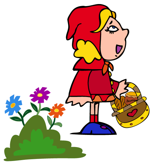 Dessin du petit chaperon rouge et des fleurs, thème Panier