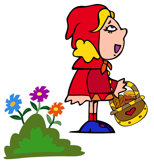 Dessin du petit chaperon rouge et des fleurs, catégorie Conte Le petit chaperon rouge