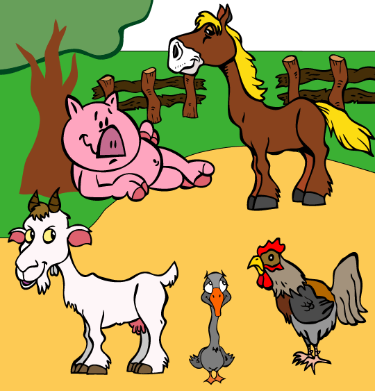 Dessin du vilain petit canard, petit canard à la ferme, thème Cheval