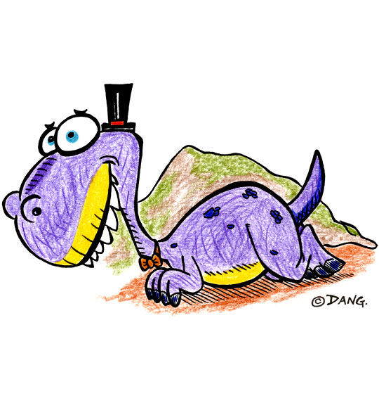 Dessin tyranosaure-rex de nos spectacles pour enfants, thème Chapeau