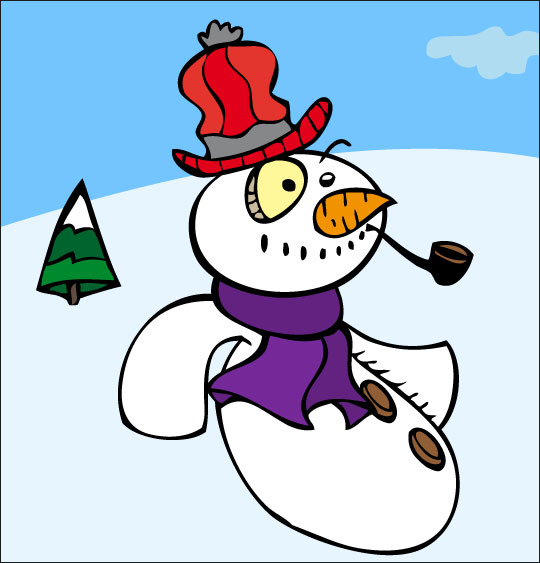 Dessin poésie de Noël, le bonhomme de neige avec sa pipe en bois, thème Neige