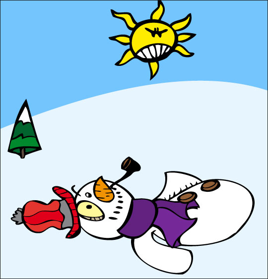 Dessin le bonhomme de neige est couché dans la neige, illustrateur Dang