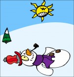 Dessin Le bonhomme de neige est couché dans la neige