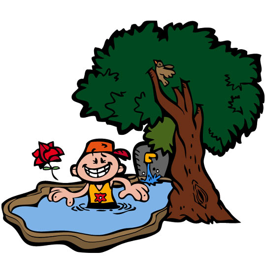 Dessin À la Claire Fontaine, un petit bain dans la fontaine, illustrateur Dang