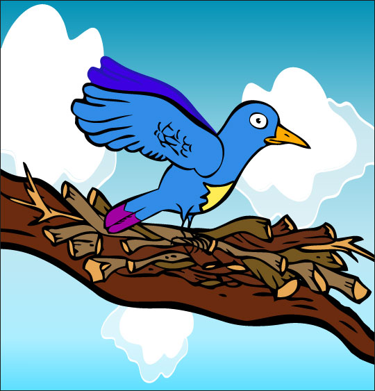 Dessin chanson À la Volette, l'oiseau se pose sur la branche, illustrateur Dang