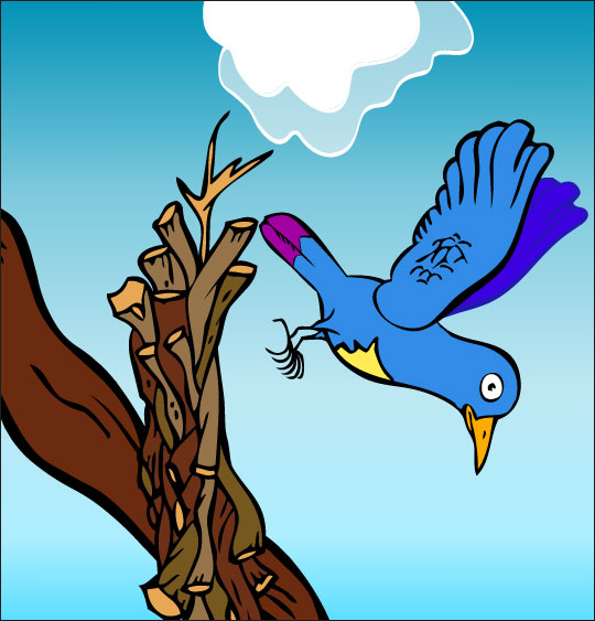 Dessin chanson À la Volette, l'oiseau tombe de la branche, illustrateur Dang