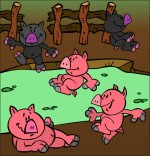 Illustration Chanson Bébé cochon, les bébés cochons dans la mare