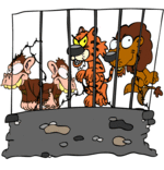 Dessin Chanson Chauve-souris, lion, tigre et singes en cage