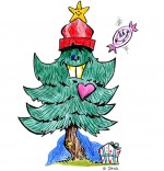 Dessin Chanson de Noël Mon beau sapin avec un chapeau rouge