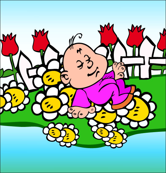 Dessin chanson Frère Jacques, petit frère dort dans le jardin, illustrateur Dang