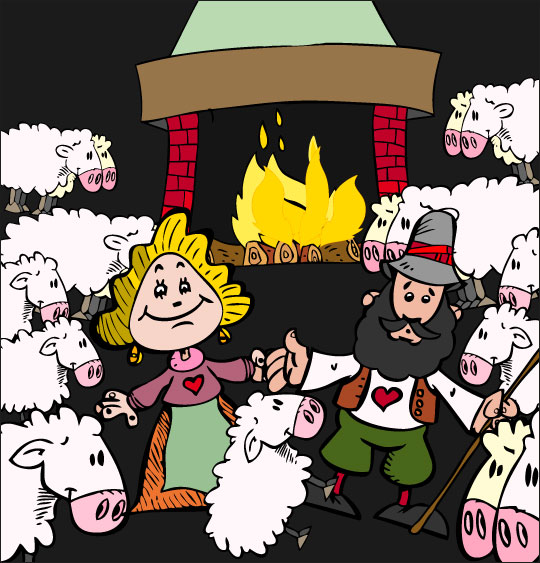 Dessin Il pleut Bergère, tous les moutons sont dans la bergerie, illustrateur Dang
