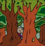 Illustration Chanson Le Loup Sympa, petit loup derrière les arbres