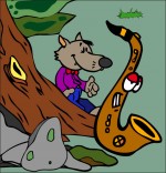 Dessin Chanson Le Loup Sympa, petit loup et le saxo dans la forêt