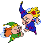Illustration Chanson Le Rock de la sorcière, deux petites fées dans les airs