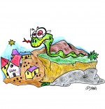 Illustration Chanson Le serpent sur la colline observe le village
