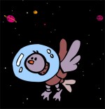 Dessin Chanson Madame Fusée, un oiseau dans l'espace avec son scaphandre