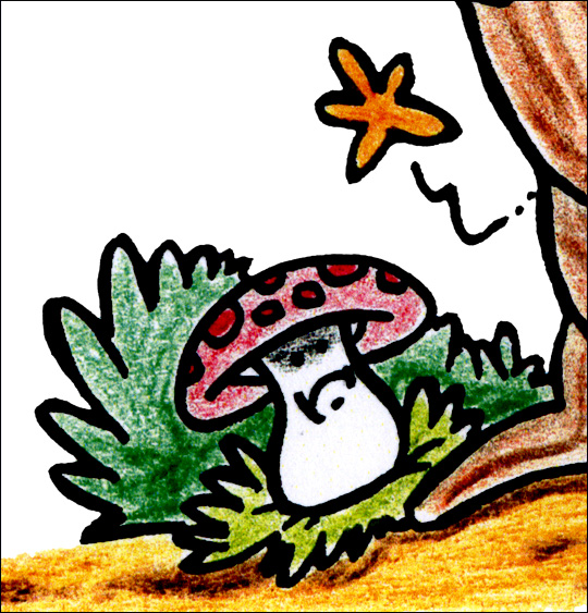 Dessin Petit moustique, le champignon au pied de l'arbre, illustrateur Dang