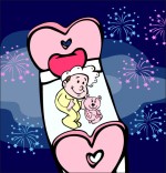 Illustration Comptine Dodo, l'enfant do, un bébé dans le ciel au milieu des feux d'artifices