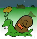 Illustration Comptine Petit escargot, un escargot et sa maison coquille sous la pluie