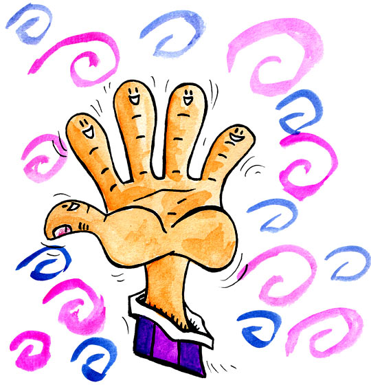 Dessin Poing, poing, poing, ouvre-toi, une main ouverte, illustrateur Dang