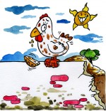 Illustration Comptine Une poule sur un mur, la poule picore du pain dur