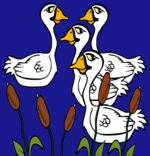 Illustration Conte Le vilain petit canard, 4 cygnes nagent dans l'étang