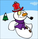 Dessin Poésie de Noël, le bonhomme de neige avec sa pipe en bois