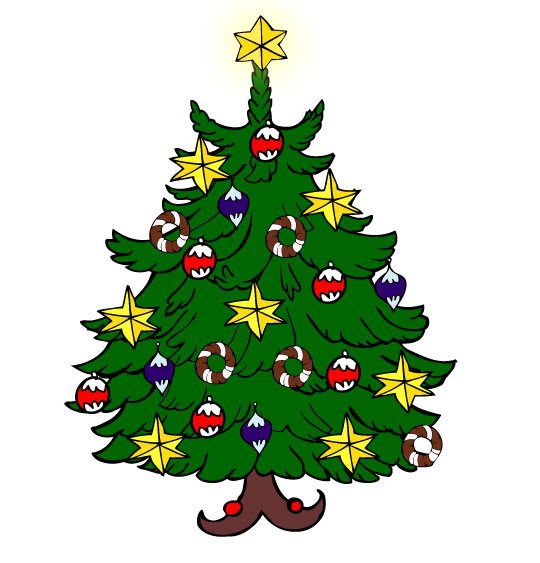 Dessin Le sapin de Noël, un sapin avec des étoiles et des boules de Noël, illustrateur Rydlova