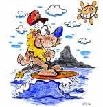 Illustration Vacances d'été à la mer, un lion sur la vague