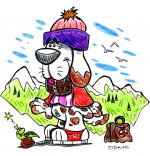 Dessin Vacances d'été à la montagne, le chien Saint Bernard