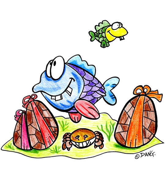 Dessin Vacances de Pâques, les poissons et les oeufs de Pâques, illustrateur Dang